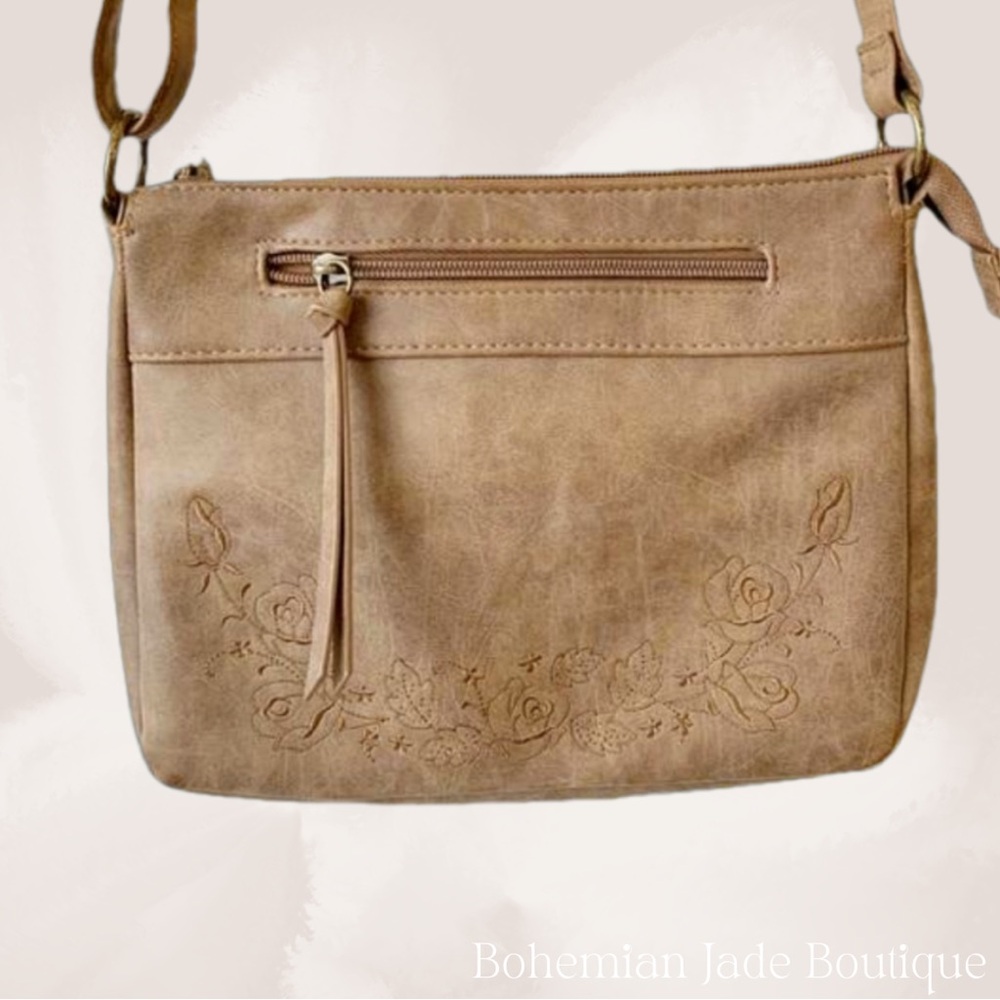 Crossbody Faux Leather Floral Embroidered Purse